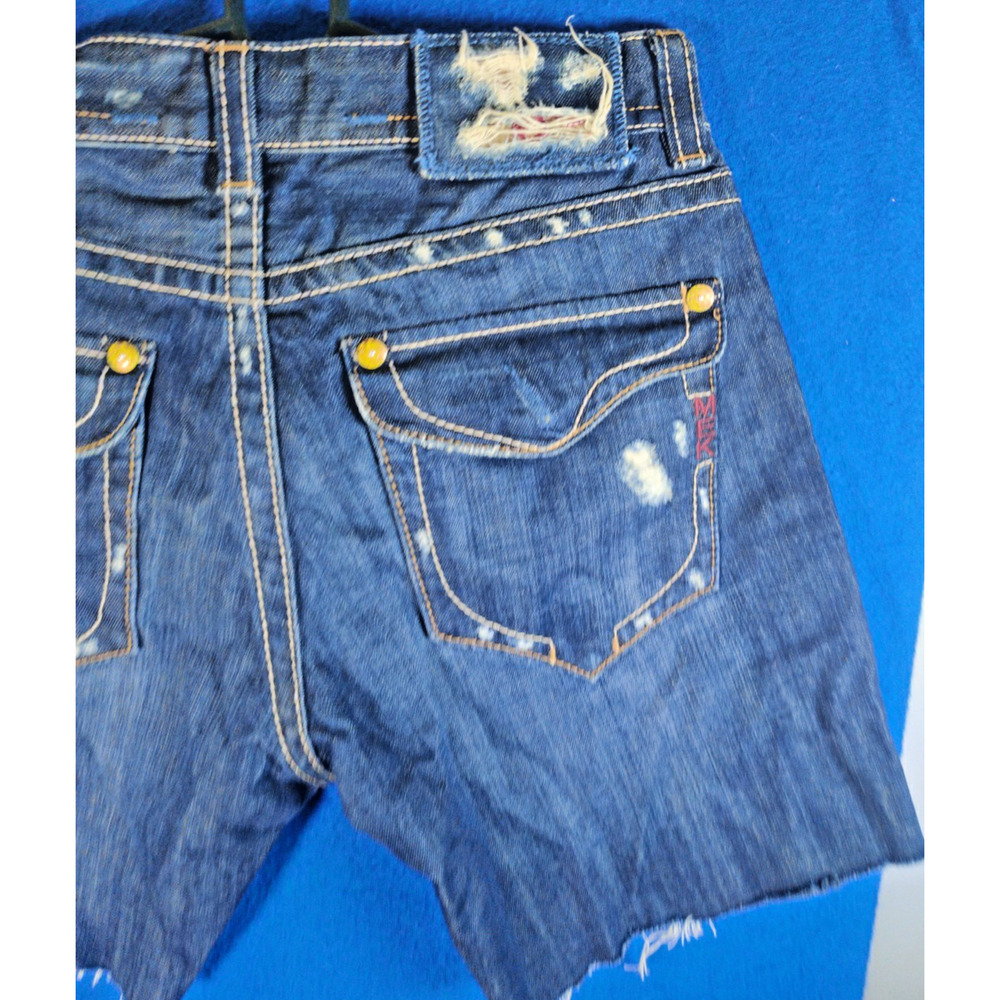 MEK Denim Women’s Shorts Size 33 Cutoff Distressed Button Fly Blue Y2K - Picture 7 of 16